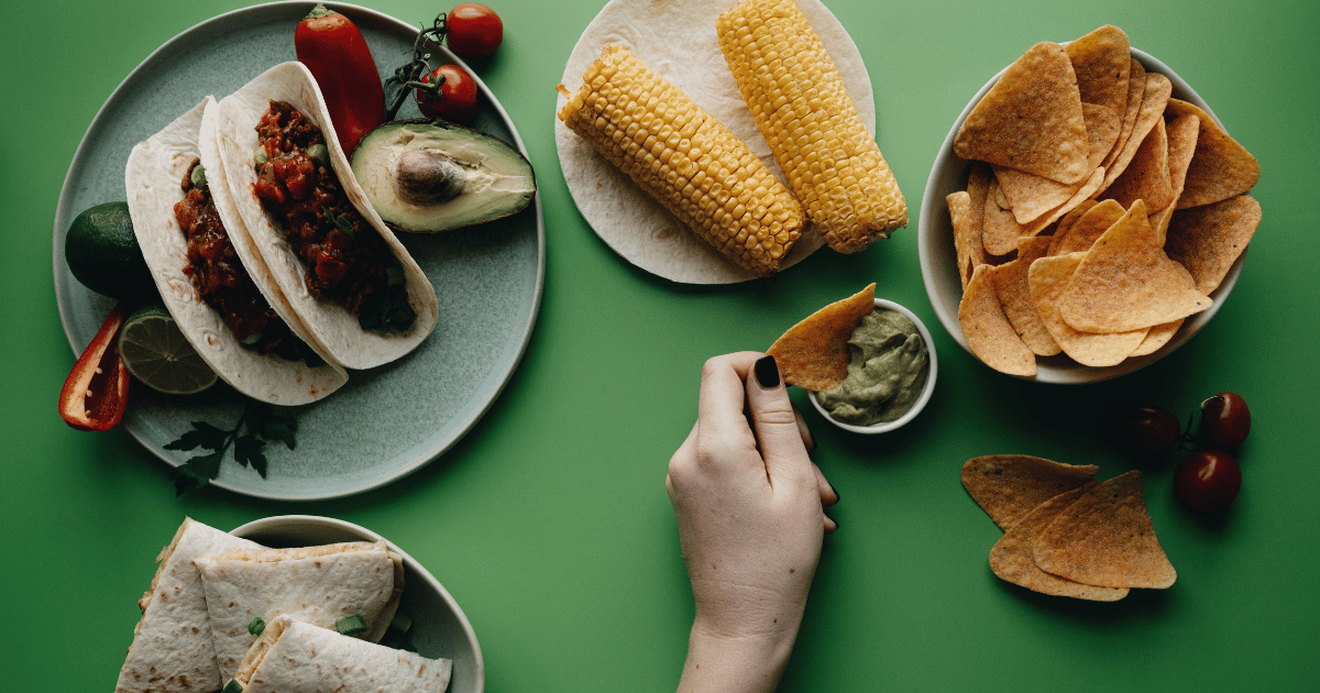 Mexican glossary shows a table top with Mexican food.